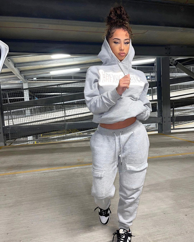 Letter Printed Women Winter Two Piece Pant Set S-XL