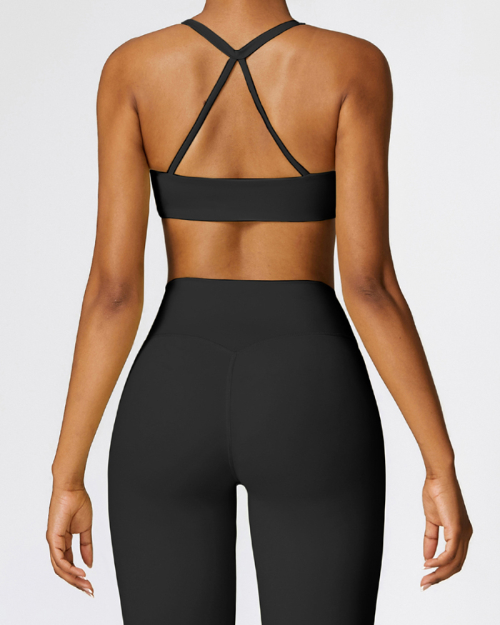 Women Crisscross Bra High Waist Slim Pants Yoga Two-piece Set S-XL