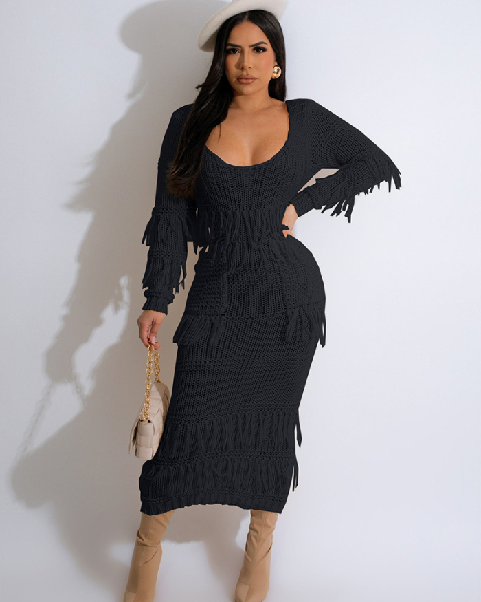 Knitted Wholesale Pockets Women Fashion Dress S-XXL