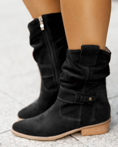 Popular Women Vintage Suede Winter Warm  Side Zipper Mid-Calf Boots Black Deep Gray Apricot Brown Dark Brown 34-43