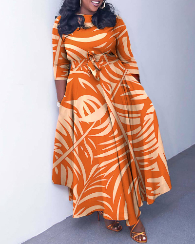 Popular Fashion Charming Long Sleeve Colorblock Maxi Casual Plus Size Dresses Orange Jean Striped L-4XL