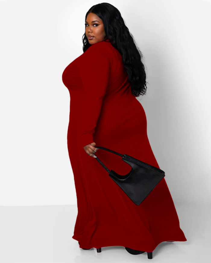 Women Long Sleeve Knitted Button Solid Color Plus Size Dresses Orange Black White Wine Red Pink XL-5XL