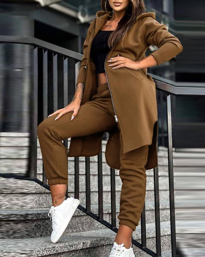 Women Long Sleeve Hoodie Warm Coat Casual Pants Sets Two Pieces Outfit S-2XL