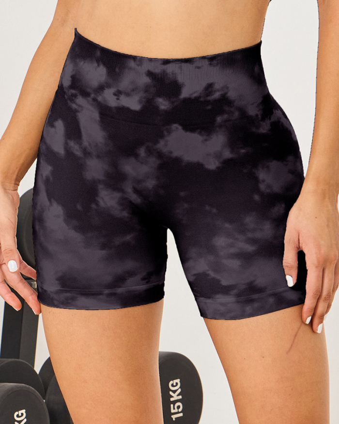 Women Tie Dye High Waist Hips Lift Yoga Shorts S-L
