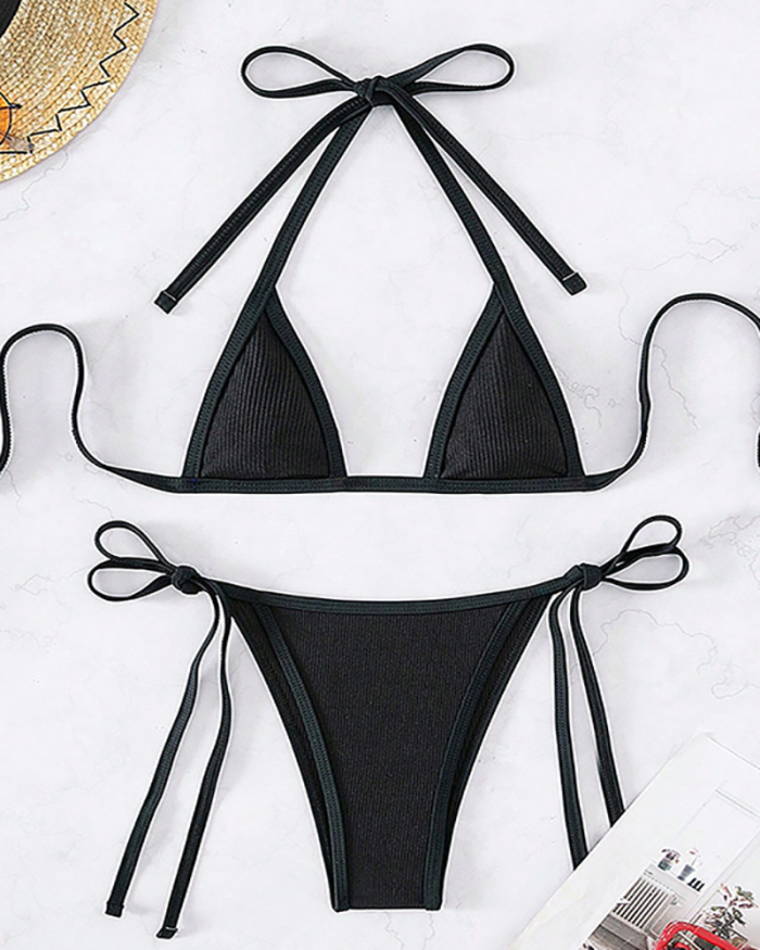 Sexy Bikini Women Strappy Tie Side String Two-piece Swimsuit Black XS-L