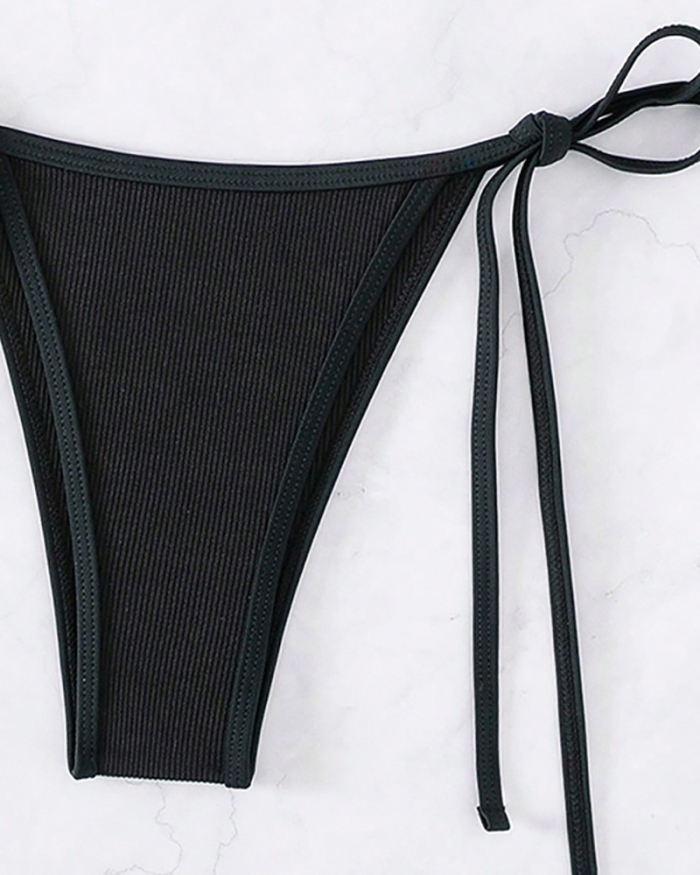 Sexy Bikini Women Strappy Tie Side String Two-piece Swimsuit Black XS-L