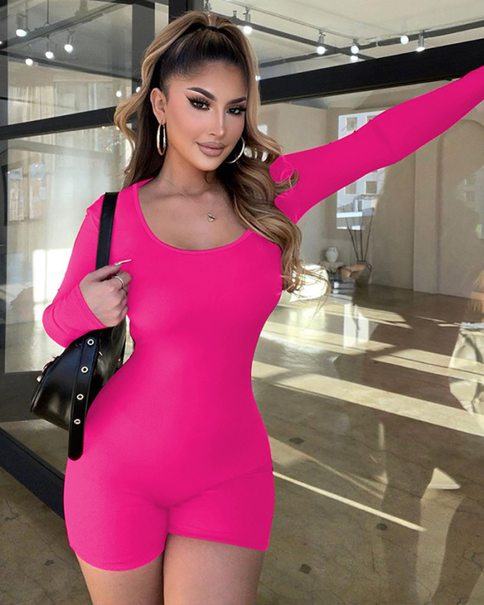 Long Sleeve Solid Color Women New Sexy Sporty Jumpsuit S-L
