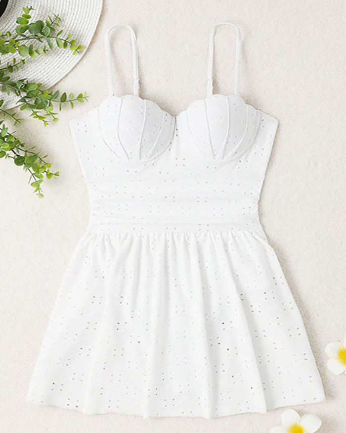 Hollow Out Beach Dress Fashion Woman One-piece Swimsuit White S-XL