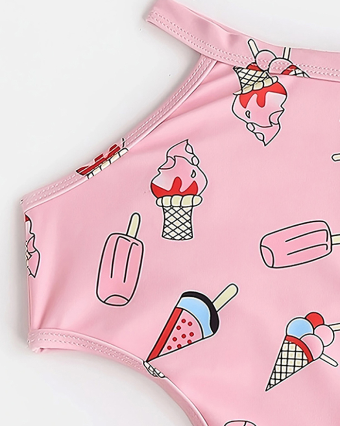 Girls Sexy Cute Ice Cream Hollow Out Two Piece Kid Swimwear Pink 90-120