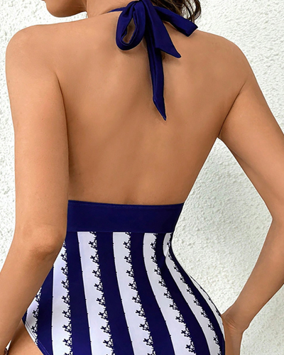 Women Sling Hollow Out High Waist Summer Swim Wear One-piece Swimsuit Blue S-XL