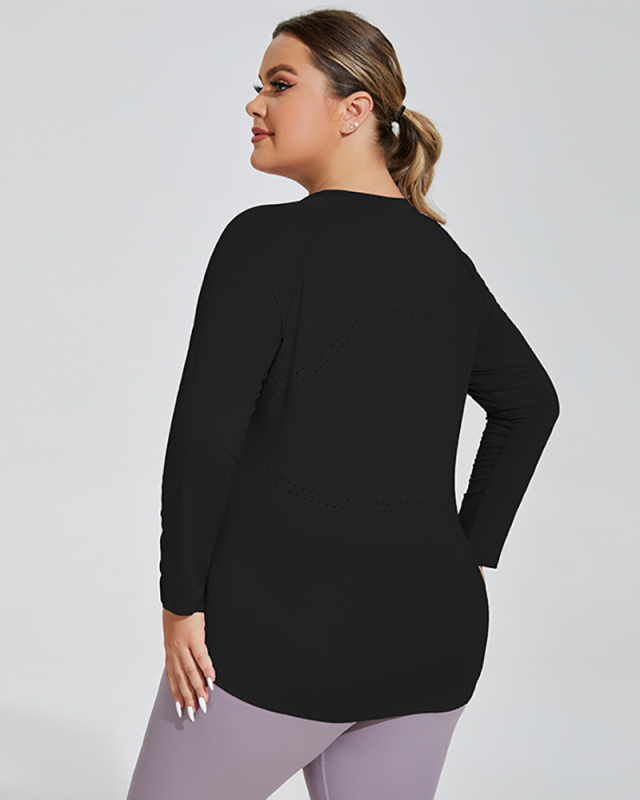 Women Long Sleeve Crew Neck Plus Size Yoga T-shirt Running Sports Top XL-4XL