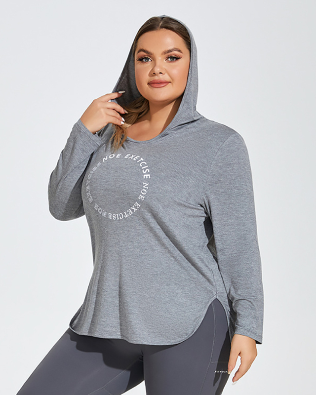 Long Sleeve Hooded Printed Side Slit Quick Dry Women Cover Green Blue Gray XL-4XL