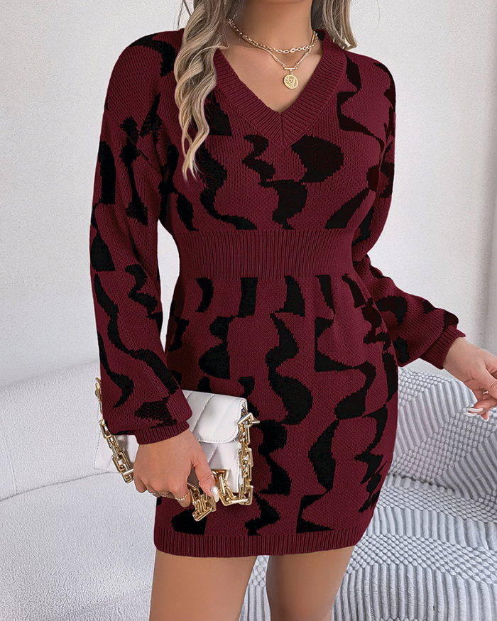 Wholesale Printed Knitted Sweater Dress S-L