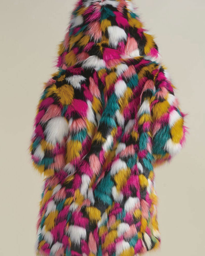 Rainbow Colorful Women Winter Fur Fashion Coat S-4XL
