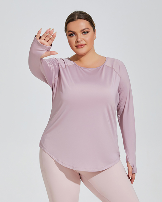 Crew Neck Long Sleeve Breathable Loose Plus Size Yoga T-shirt Top Blue Purple Black XL-4XL