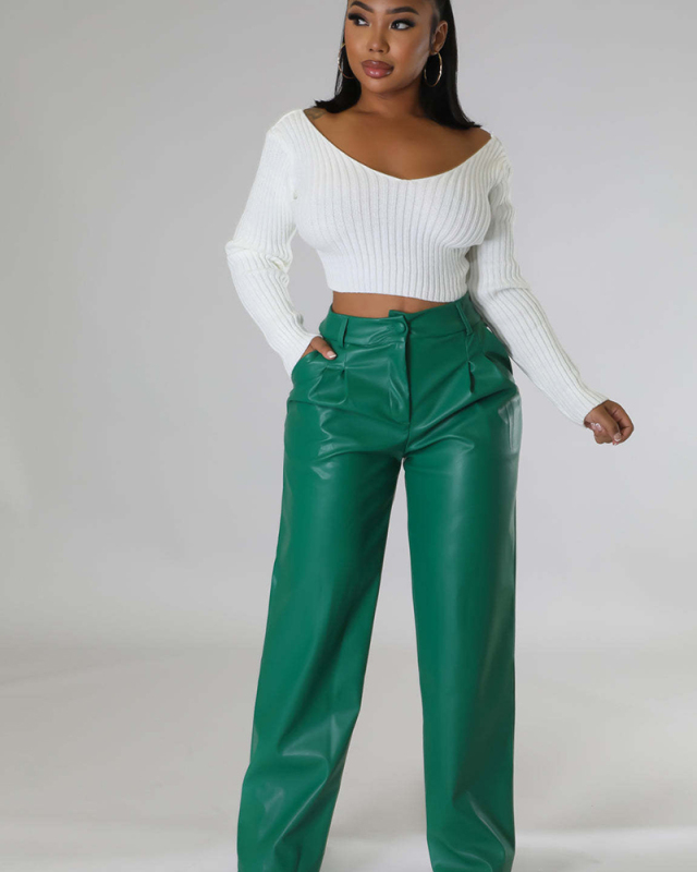 Wide Leg PU Women Fashion Popular Pants S-XXL