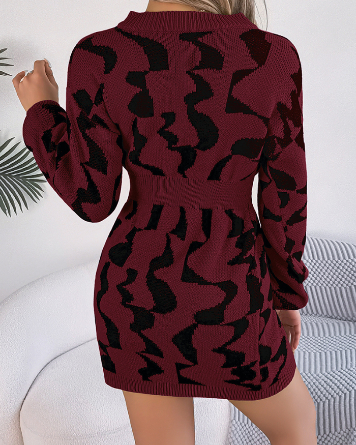 Wholesale Printed Knitted Sweater Dress S-L