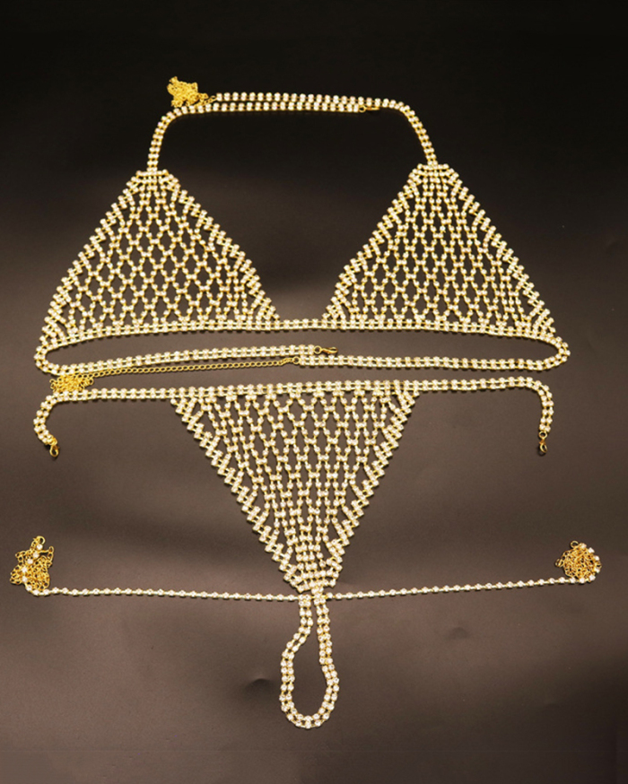 New Rhinestone Bikini Sexy Night Club Body Chain Set Gild Silvering