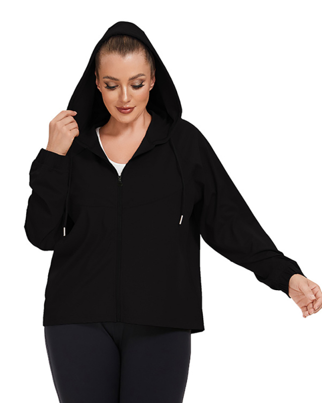 Long Sleeve Sports Outdoor Wear Hoodies Zipper Front Plus Size Yoga Coat Blue Coffee Black XL-4XL