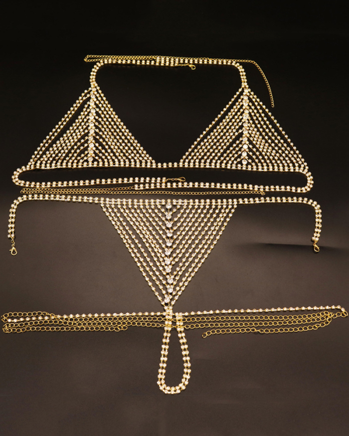 Shining Sexy Tassel Rhinestone Bikini Sets Body Chain Gild Silvering