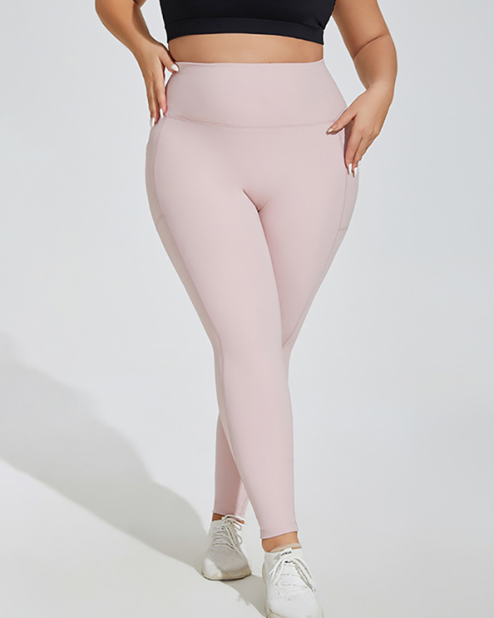 Women High Waist Side Pocket Plus Size Yoga Pants Leggings Gray Pink Black XL-4XL
