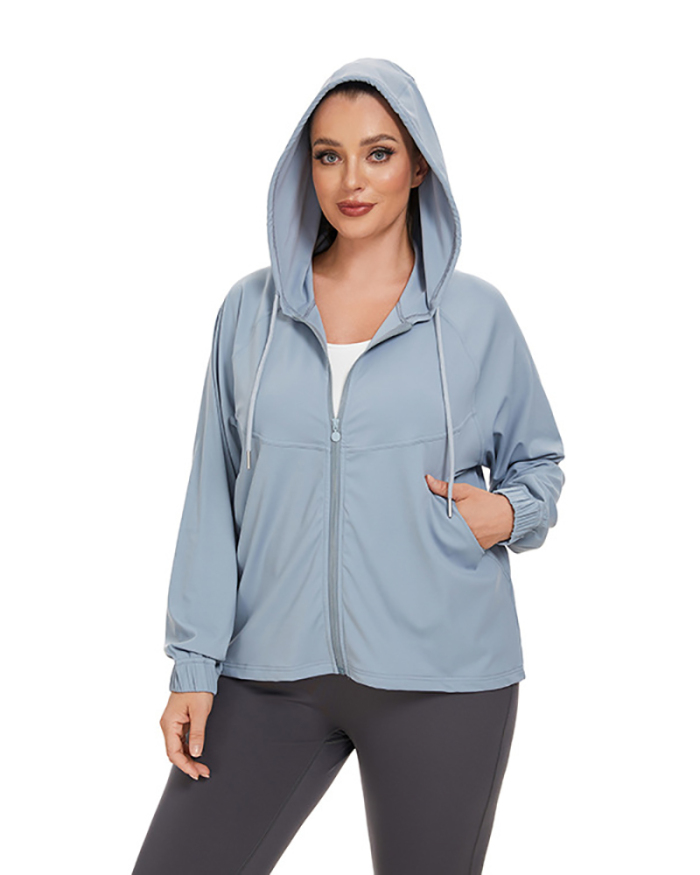 Long Sleeve Sports Outdoor Wear Hoodies Zipper Front Plus Size Yoga Coat Blue Coffee Black XL-4XL