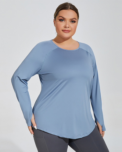 Crew Neck Long Sleeve Breathable Loose Plus Size Yoga T-shirt Top Blue Purple Black XL-4XL