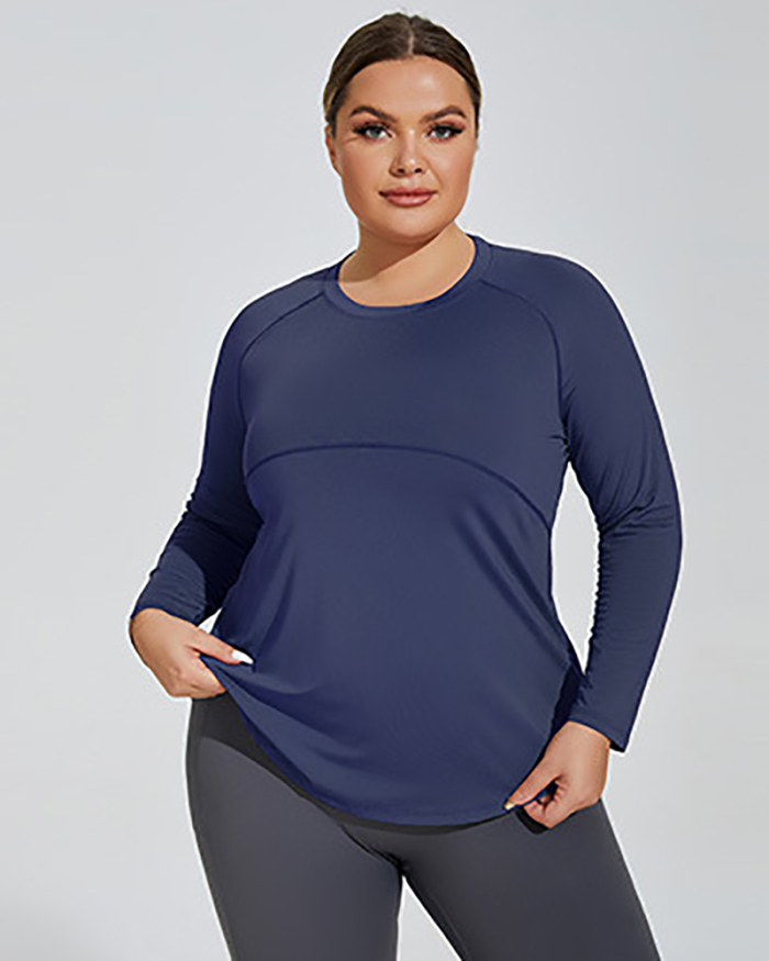 Women Long Sleeve Crew Neck Plus Size Yoga T-shirt Running Sports Top XL-4XL