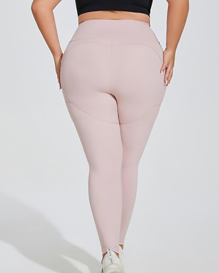 Women High Waist Side Pocket Plus Size Yoga Pants Leggings Gray Pink Black XL-4XL