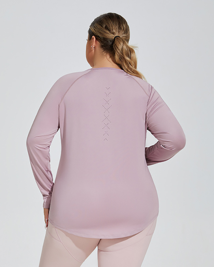 Crew Neck Long Sleeve Breathable Loose Plus Size Yoga T-shirt Top Blue Purple Black XL-4XL