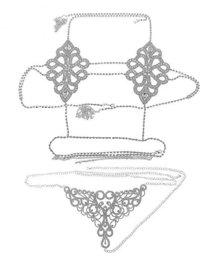Luxury Rhinestone Bra String Sexy Jewerly Body Chain Gild Silvering