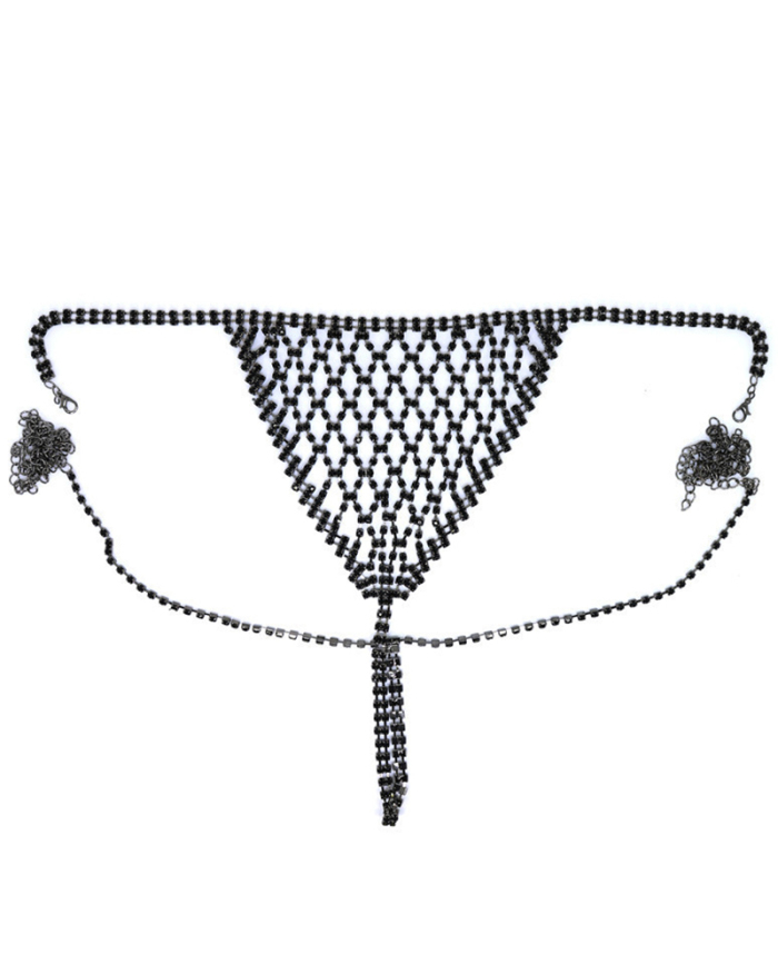 Black Rhinestone Sexy Bra T-back Jewerly Body Chain