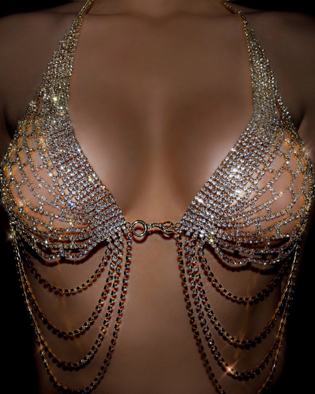 Luxury Shining Tassel Culb Rhinestone Sexy Body Chain Gild Silvering