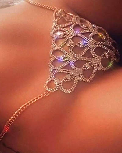 Sexy Luxury Rhinestone Heart Night Club Body Chain Gild Silvering