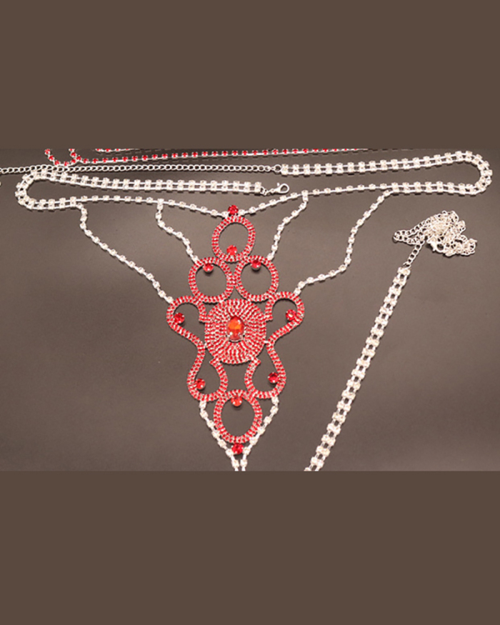 Luxury Red Rhinestone Flower Sexy Body Chain Gild Silvering