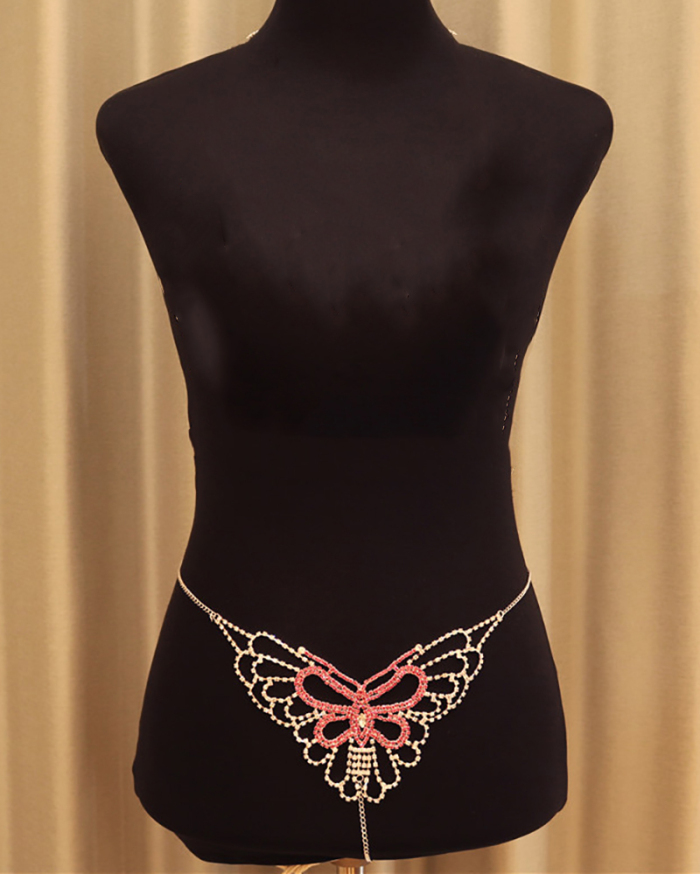 Hot Sale Pink Butterfly Rhinestone Sexy Crystal Body Chain Gild Silvering