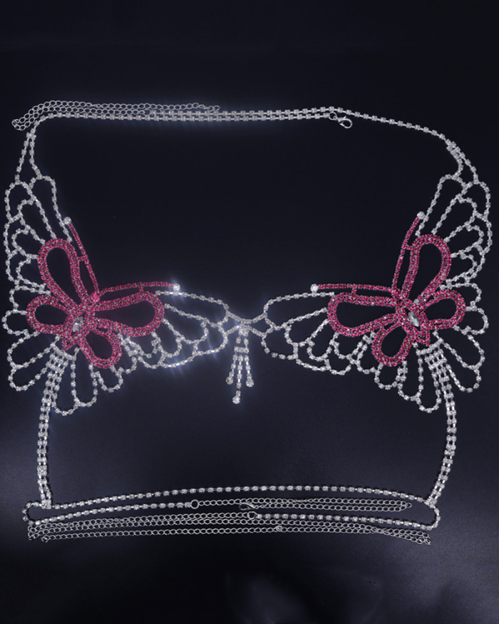 Hot Sale Pink Butterfly Rhinestone Sexy Crystal Body Chain Gild Silvering