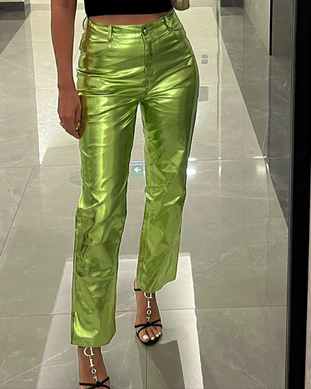Candy Color PU Wide Leg Fashion Pant S-L