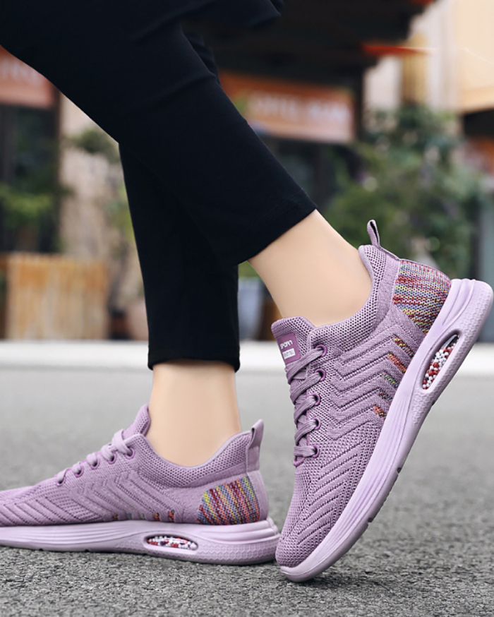 Newest Women Colorblock Knitting Sports Soft Sneakers Pink Black Purple 36-41