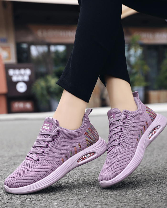 Newest Women Colorblock Knitting Sports Soft Sneakers Pink Black Purple 36-41