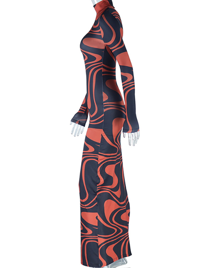 Elegant Long Sleeve Charming Lady Bodycon Maxi Dress Black Red S-L