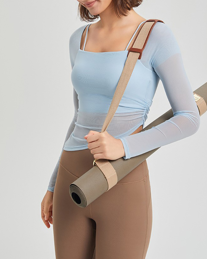 Square Collar Mesh Long Sleeve Irregular Fixed Bra Running Yoga Top S-XL