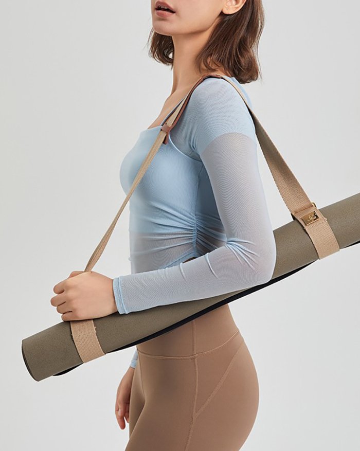 Square Collar Mesh Long Sleeve Irregular Fixed Bra Running Yoga Top S-XL