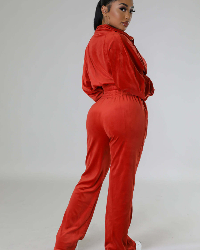 New Arrival Velvet Long Sleeve Women Winter Fashion Two Piece Pant Set S-XL