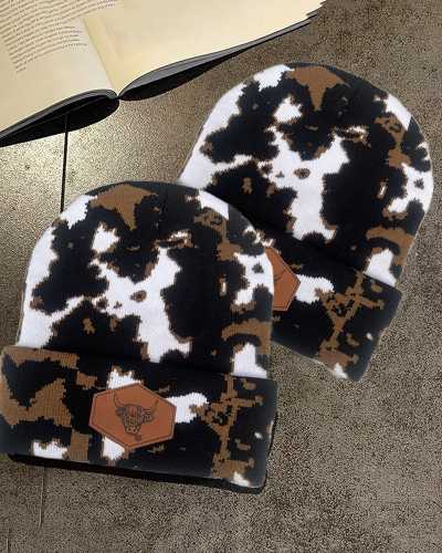 Milk Cow Pattern Printed Fashionable Jacquard Knitted Woolen Outdoor Warm Cap