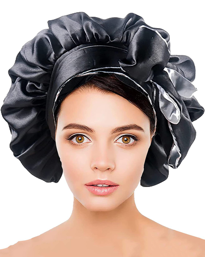 Two Tone Satin Bonnet Silky Bonnet With Tie Band Jumbo Sleeping Silky Bonnet With Elastic Wide Band Wig Edge Wrap Bonnet Satin Sleep Cap Double Layer For Woman Curly Braid Hair