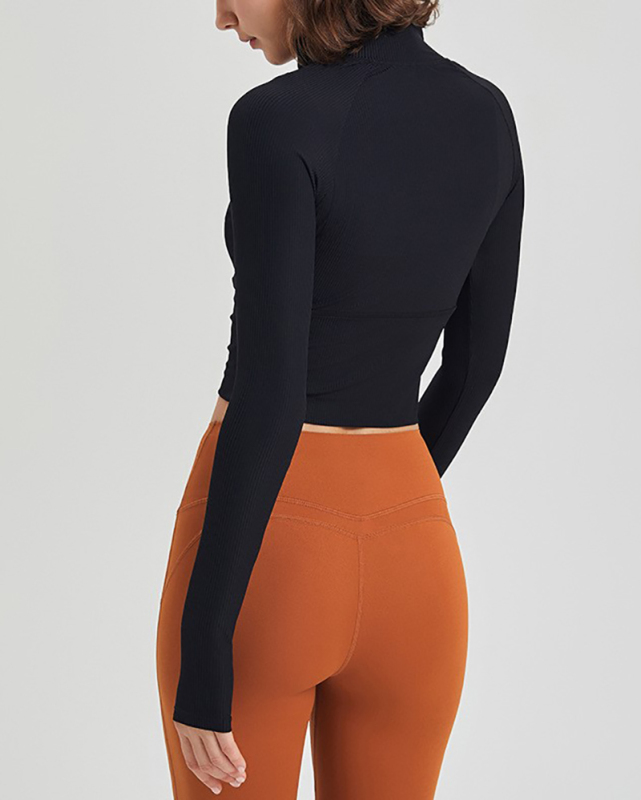 Quick-Drying Half Zipper Stand Collar Casual Long Sleeve Yoga Top Black Milk Tea Apricot Rosy S-XL