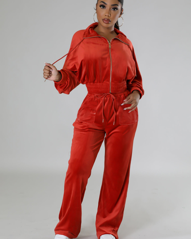 New Arrival Velvet Long Sleeve Women Winter Fashion Two Piece Pant Set S-XL