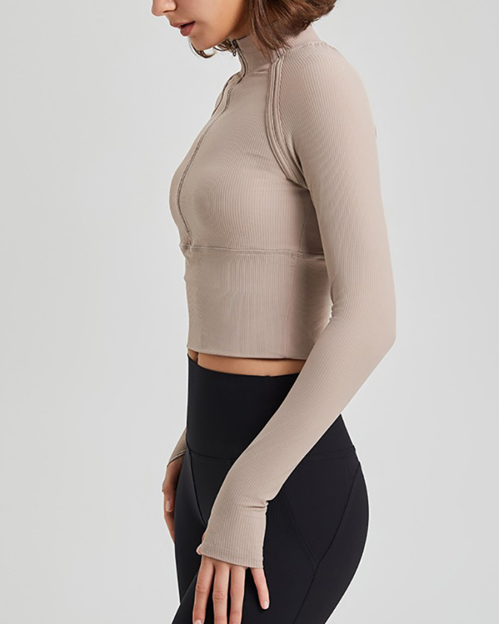 Quick-Drying Half Zipper Stand Collar Casual Long Sleeve Yoga Top Black Milk Tea Apricot Rosy S-XL