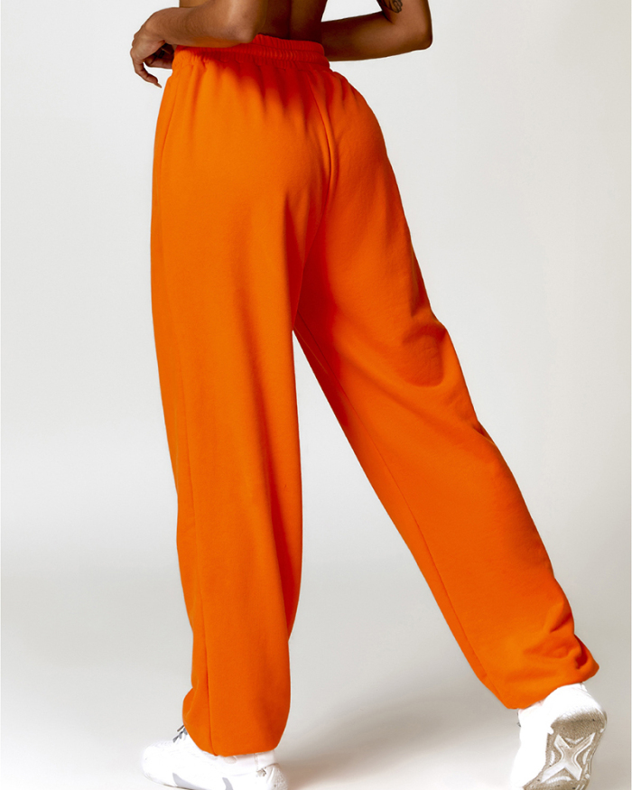 Women High Waist Straght Leg Casual Sweatpants Black Blue Pink Orange Apricot S-L
